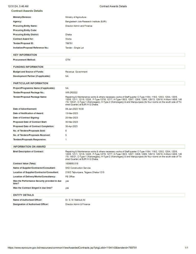 08 Repairing & Maintenance works & others necessary works of Staff quarter C-Type-1184, 1192, 1202, 1204, 1205,1206, 1211, 1215, 1228 , F-Type-1276, 1277, H-Type-1303, 1297, 1298, 1299, 12913, conv 1