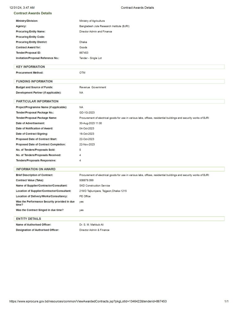 09 Procurement of electrical goods for use in various labs, offices, residential buildings and security works of BJRI conv 1
